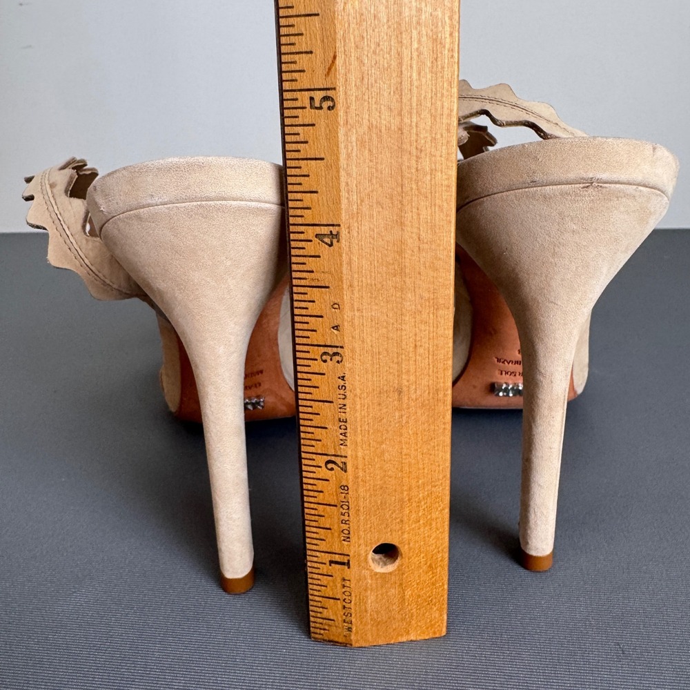 Schutz Lisana Amber Light Nubuck Scalloped Lace Up Tassel Stiletto Heels 9B - Picture 4 of 10